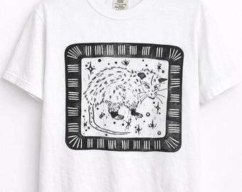 Hand printed opossum Shirt: Block print Tee