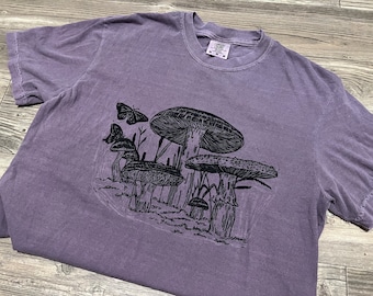 Hand printed Mushroom Shirt: Block print Tee