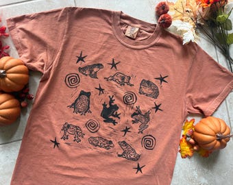 Hand printed Frog Shirt: Block print Tee