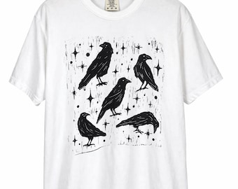 Hand printed Crow Shirt: Block print Tee