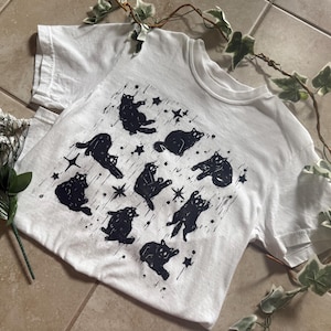Galaxy cats print shirt / hand printed / block printed