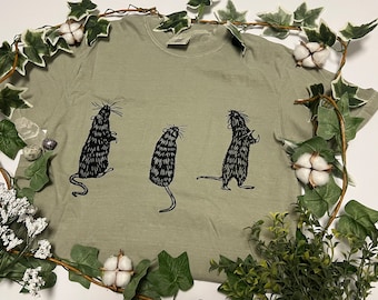 Hand printed rat Shirt: Block print Tee
