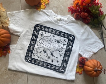 Hand printed opossum Shirt: Block print Tee