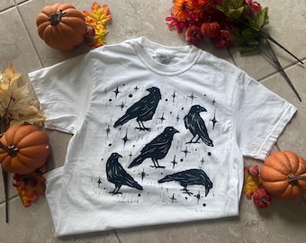 Hand printed Crow Shirt: Block print Tee