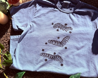 Hand printed Caterpillar Shirt: Block print Tee