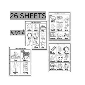 26 Printable Alphabets Flash Cards for coloring. ABC Printable Picture Flashcards . Toddler - Preschool Educational Learning Materials .