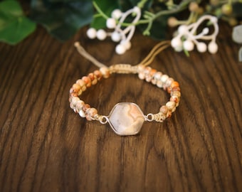 Pulseira de contas de ágata Crazy Lace Pulseira ajustável Boho Hippie