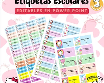 Etiquetas escolares Kawaii Cute Cat Editable en Formato PPT imprimible Vuelta a clases  school escolares Classroom Papeleria Creativa