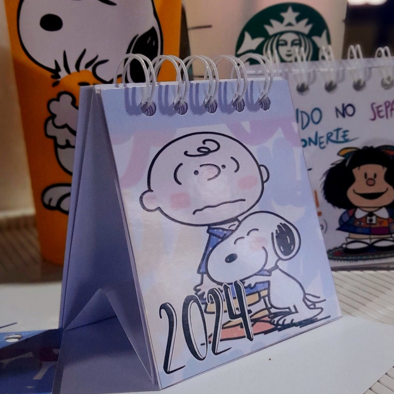 2024 Calendar Template Canva Cover Snoopy Pink Pastel Color Digital