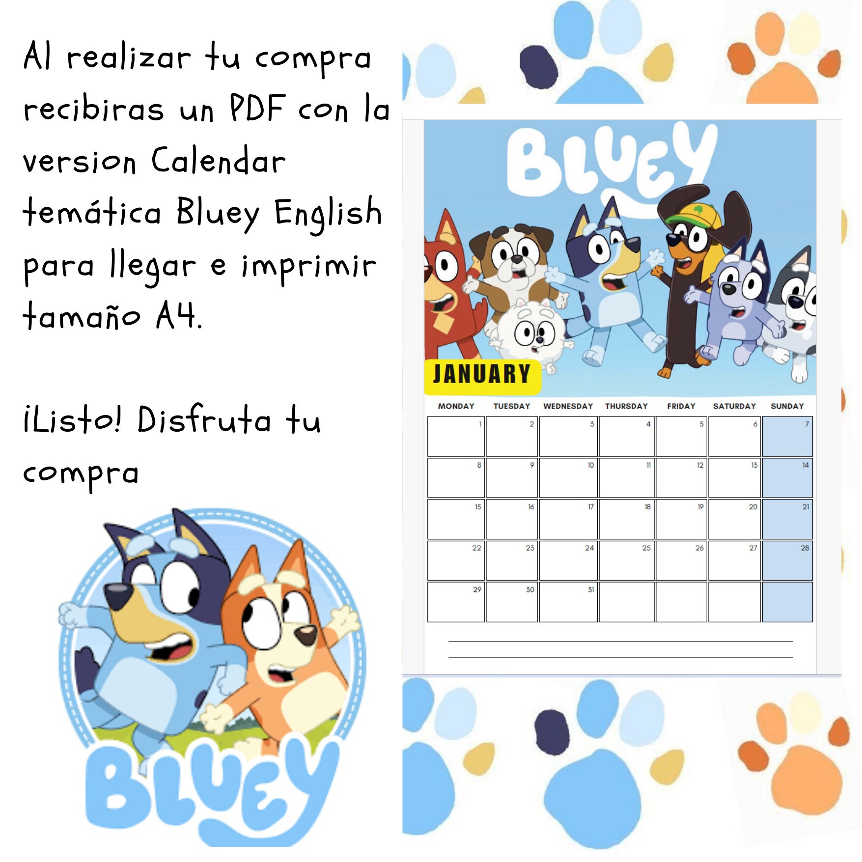 Calendar Bluey 2024 English Pdf Format Planner Organizer Creative