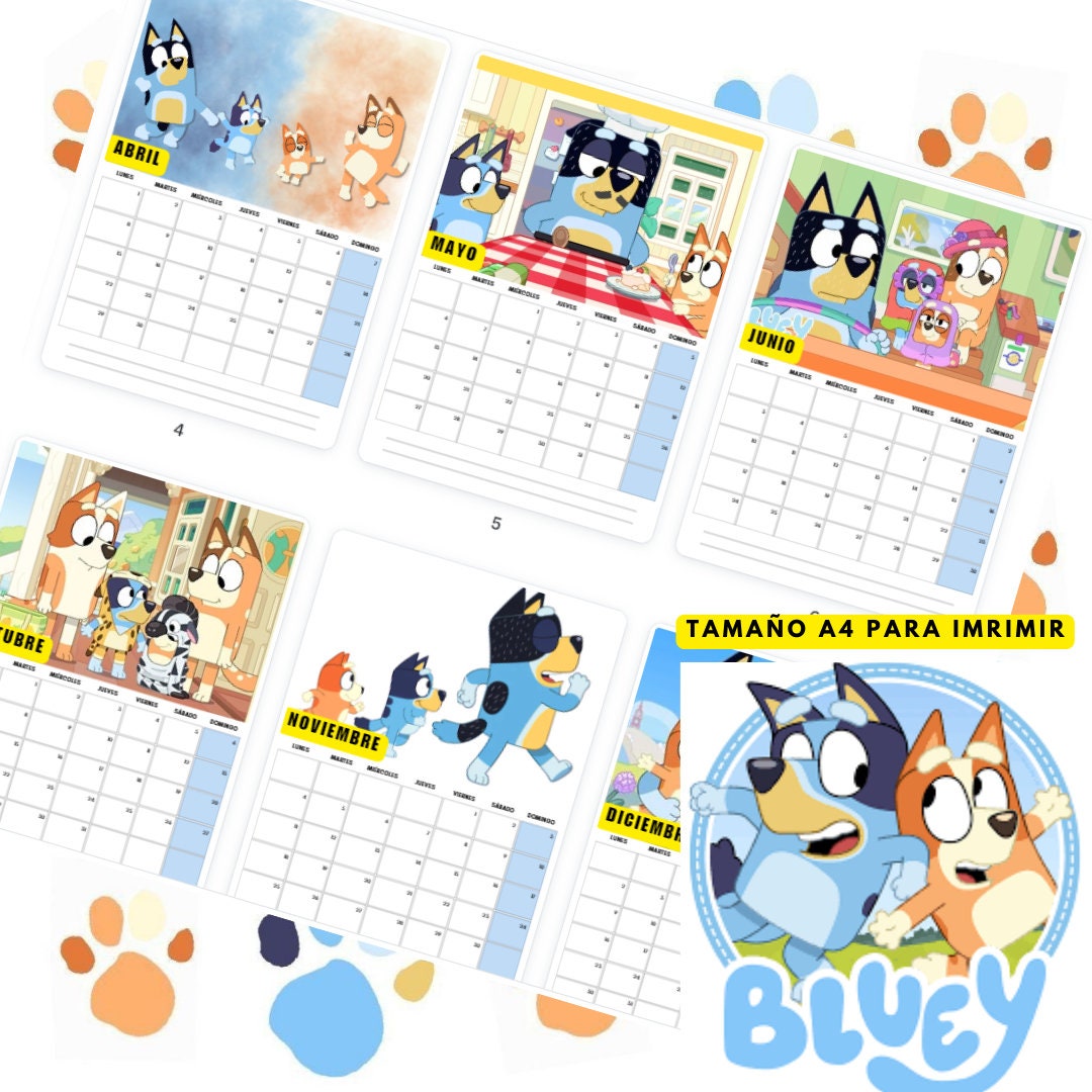 Calendario 2024 Bluey Para Personalizar en Canva / PDF A4 imprimible Etsy México