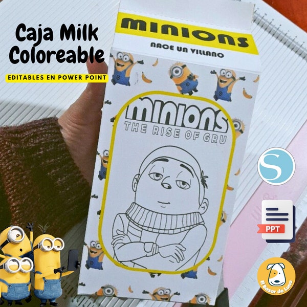 Milk Box themed Despicable Me Minions PPT / Children's Cutting File Box Gifts Souvenir Box for Coloring Editable