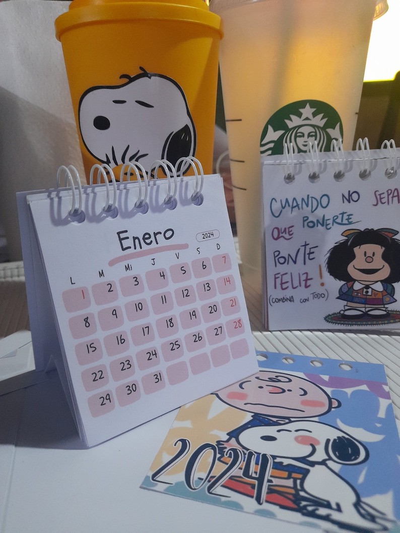 2024 Calendar Template Canva Cover Snoopy Pink Pastel Color Digital