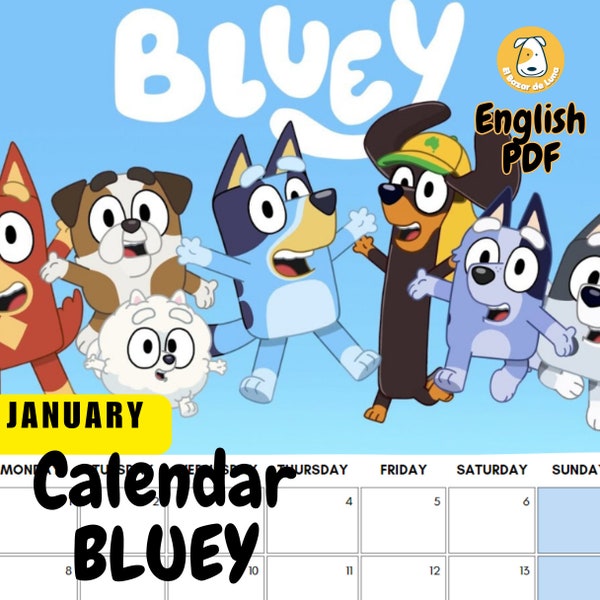 Calendar Bluey 2024 English Pdf format Planner Organizer Creative Stationery Crafts for the family Printable Material