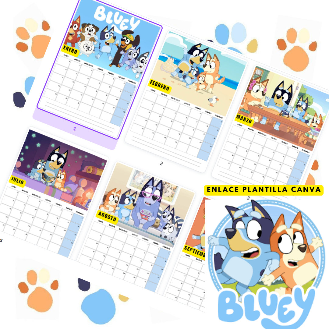 Calendario 2024 Bluey Para Personalizar en Canva / PDF A4 imprimible Etsy México