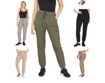 Women's Ladies Cargo Combat Stretch Casual Trousers Pants Slim Fit Sport Jogger Pockets