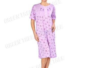 Ladies Women's Floral Nightdress Cotton Blend Nightie Short Sleeve Button Nightwear Sleepwear Plus Gift