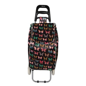 2 Wheel Shopping Trolley Grocery Bag Cart Luggage Lightweight Butterfly Print Black