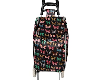 2 Wheel Shopping Trolley Grocery Bag Cart Luggage Lightweight Butterfly Print