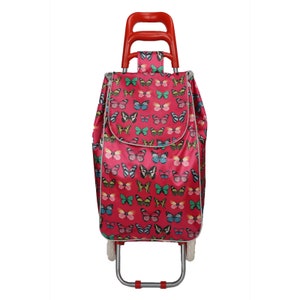 2 Wheel Shopping Trolley Grocery Bag Cart Luggage Lightweight Butterfly Print Fuchsia