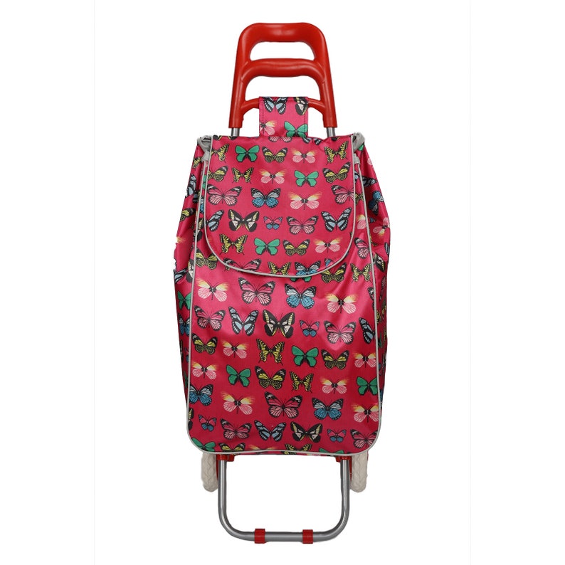2 Wheel Shopping Trolley Grocery Bag Cart Luggage Lightweight Butterfly Print Fuchsia