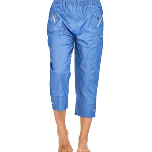 Ladies Women's Cropped Trousers Stretchy Summer Cotton Capri Plus Size 10 to 24