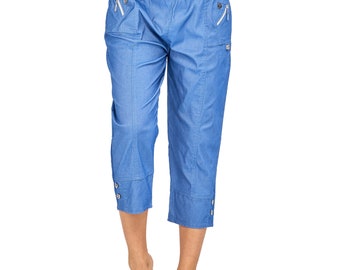 Ladies Women's Cropped Trousers Stretchy Summer Cotton Capri Plus Size 10 to 24