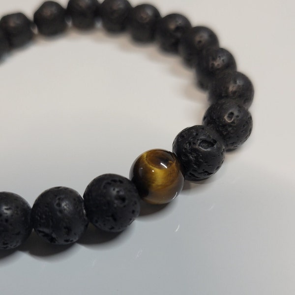 8.5mm Natural Lava Stone Bead Bracelet Handmade 7.5inch Spirituality Buddhism Good Luck