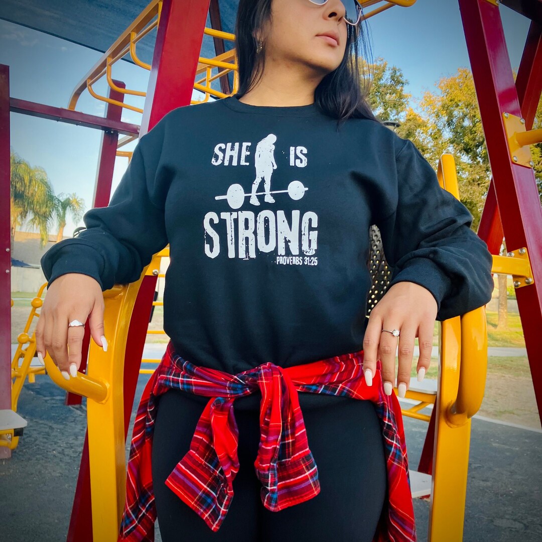 Black Crewneck, Christian Gym Motivation for Her, Women's Fitness