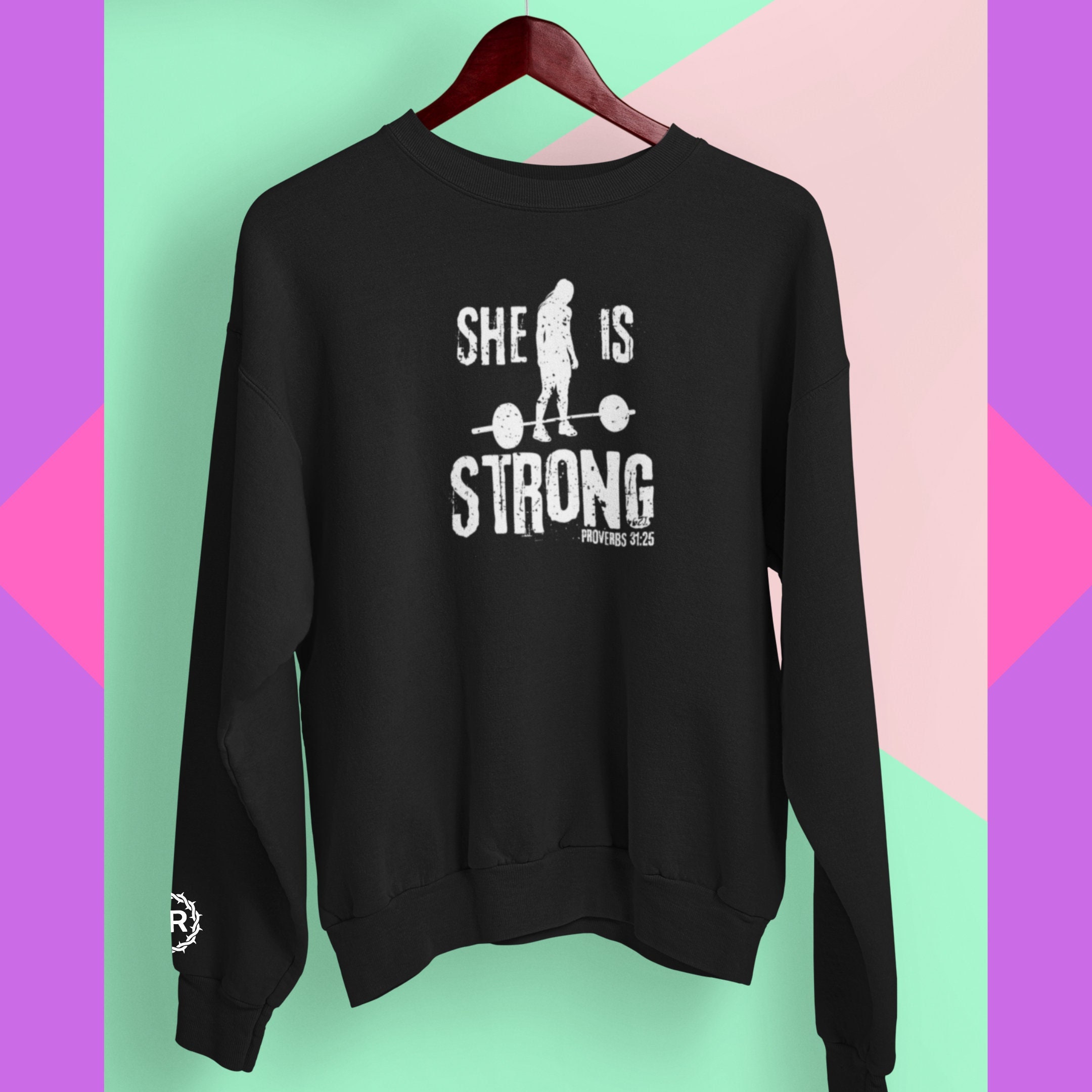 Black Crewneck, Christian Gym Motivation for Her, Women's Fitness