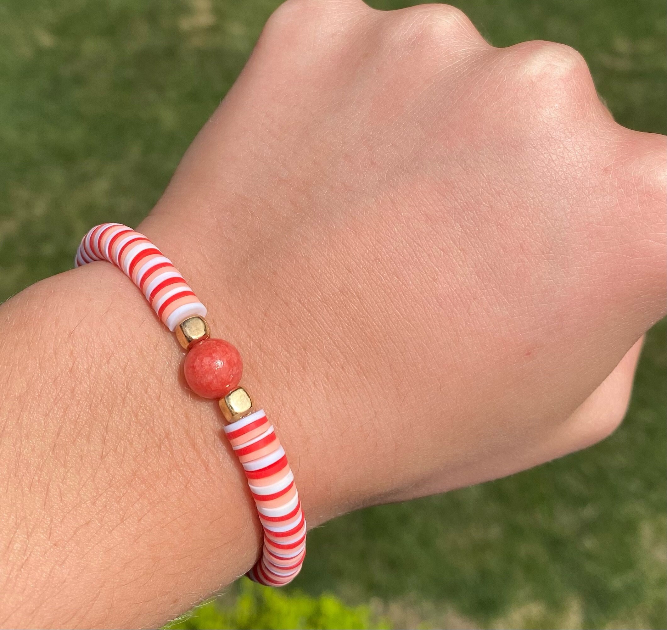 Adult Clay Bead Bracelet- Red and Green