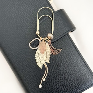Paper Clip Planner Charm Notebook Charm Bookmark Planner Accessories Black Stone Charm Leaf Charm Moon Charm Journal Charm