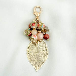 Beaded Planner Charm Planner Accessories Gold Leaf Charm Lobster Clasp Charm Journal Charm Fall Charm