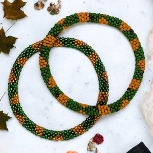 Pumpkin Seed Bead Crochet Bracelet: Halloween Fall Bangle