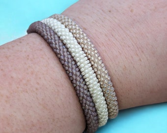 Solid color Nepal bracelet, slip on stacking bangle, bead crochet wristlet, extend size, wristlet, or anklet, x-small - XL available