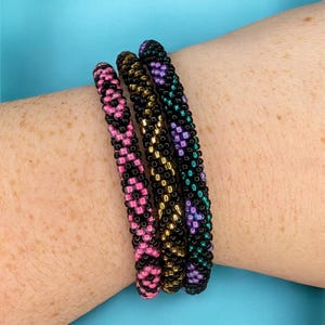 Custom Nepal bracelets, slip on glass seed bead bangle, bead crochet wristlet or anklet, xsmall to plus size jewelry - Diamonds