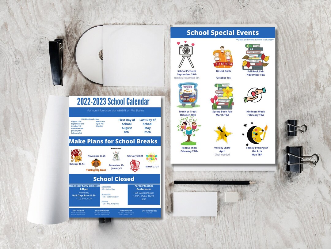 PTO School Event Calendar, PTA Calendar, Elementary School Flyer