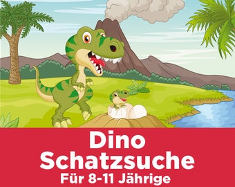 Dino treasure hunt for children aged 8-11. For direct download. With cool puzzles and matching decorations!