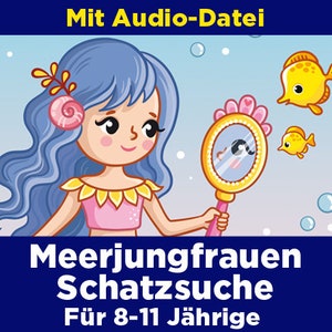 Mermaid Treasure Hunt for ages 8–11. PDF scavenger hunt with audio. Sweet puzzles, invitations, decorations, and certificates for the perfect children&#39;s birthday party.