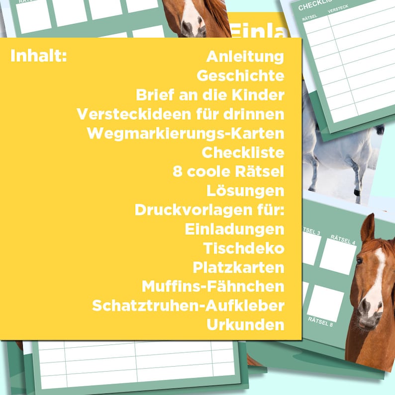 Pferde Schatzsuche für Kinder von 8-11 Jahren. Zum direkten downloaden. Coole Rätsel und passende Deko für den Kindergeburtstag. Bild 6