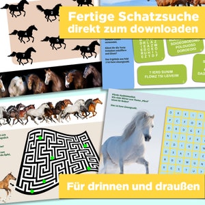 Pferde Schatzsuche für Kinder von 8-11 Jahren. Zum direkten downloaden. Coole Rätsel und passende Deko für den Kindergeburtstag. Bild 2