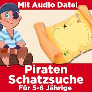 Pirate Treasure Hunt Children&#39;s Birthday Party Set. A scavenger hunt as a printable PDF, indoor and outdoor game for 5-6 year olds with audio files.