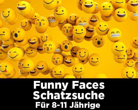 Emoji Treasure Hunt for children's birthday parties for ages 8-11. Download the PDF directly. Indoor and outdoor scavenger hunt. Includes invitations, decorations, and certificates.