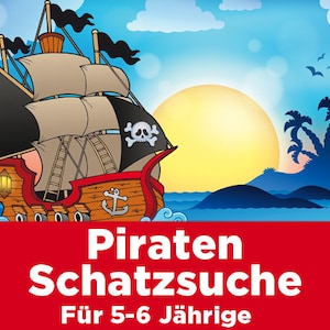 Pirate Treasure Hunt Children&#39;s Birthday Party Set for 5-6 Year Olds. Indoor & Outdoor Scavenger Hunt. Includes invitations, decorations, and certificates. Download directly.