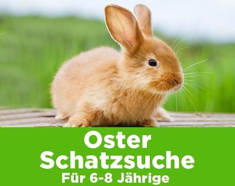 Easter treasure hunt set for children aged 6-8. Printable PDF scavenger hunt with riddles, certificates, and decorations. For the perfect Easter party.