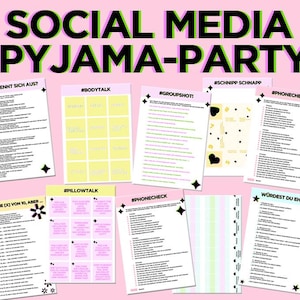 Pigiama party per adolescenti con giochi su TikTok e Instagram, senza bisogno del telefono. Basta stampare e divertirsi. Giochi per pigiama party per bambini dagli 11 anni in su.
