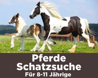 Pferde Schatzsuche für Kinder von 8-11 Jahren. Zum direkten downloaden. Coole Rätsel und passende Deko für den Kindergeburtstag.