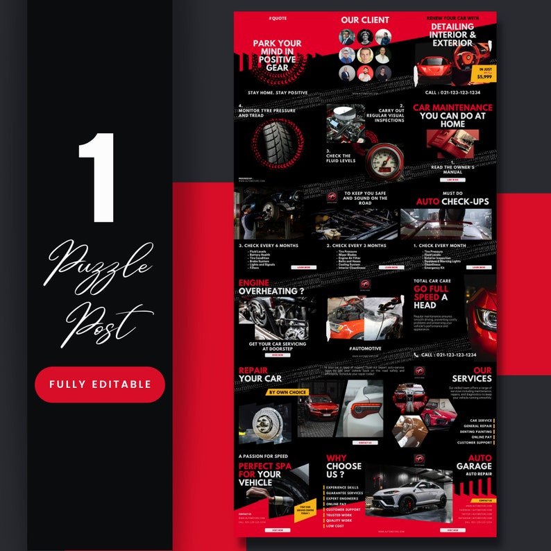 Auto mechanic Instagram templates. Editable Canva templates for car repair shops, mechanics, and auto detailing businesses. Includes Instagram post templates, Instagram story templates, and Instagram carousel templates with automotive-themed designs to promote services, special offers, and customer testimonials.
This Etsy listing includes Instagram post templates, Instagram story templates, and a grid layout for Instagram.