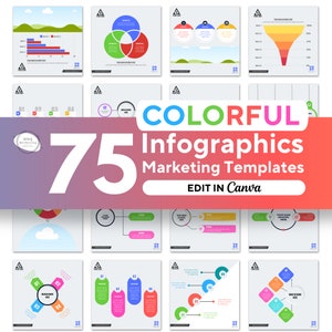 75 modelli colorati di infografica per Instagram: grafici dei social media (download digitale)