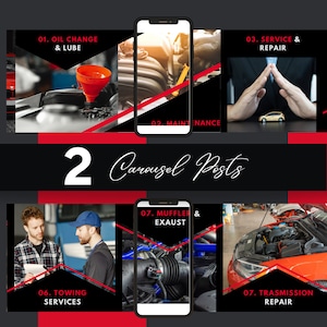 Auto mechanic Instagram templates. Editable Canva templates for car repair shops, mechanics, and auto detailing businesses. Includes Instagram post templates, Instagram story templates, and Instagram carousel templates with automotive-themed designs to promote services, special offers, and customer testimonials.
This Etsy listing includes Instagram post templates, Instagram story templates, and a grid layout for Instagram.